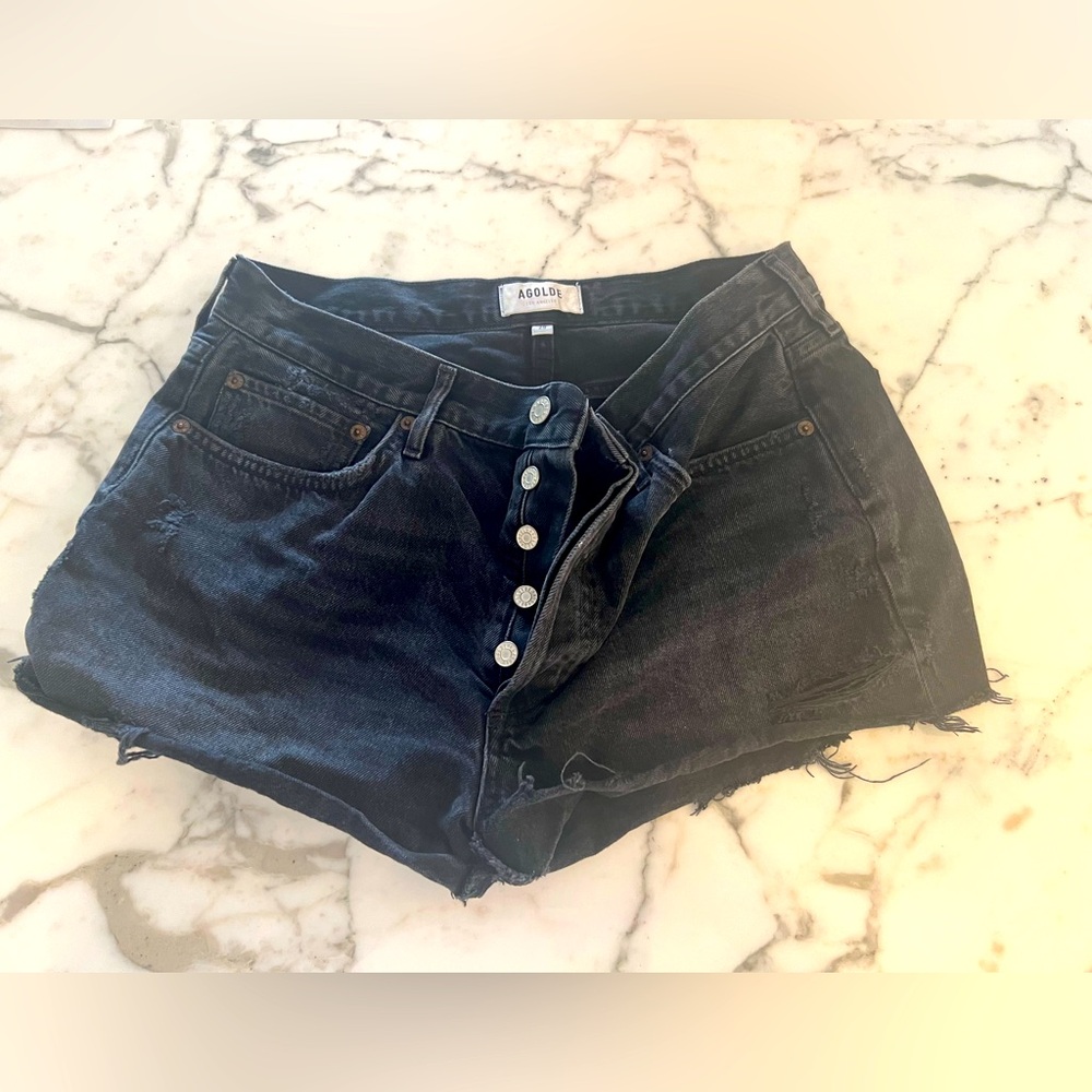 Agolde Parker Black Distressed Shorts